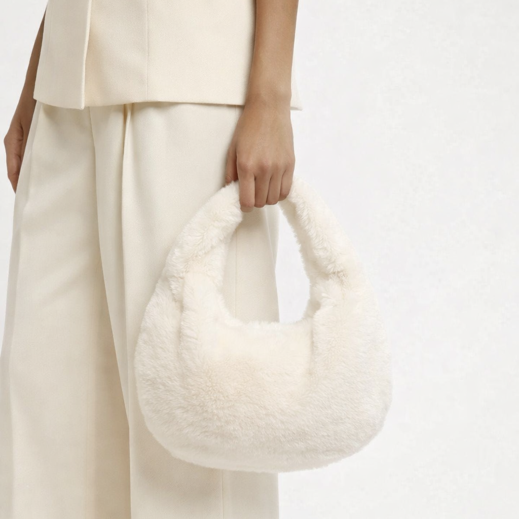 Pluche Dumpling Bag – Crèmewit, Trendy Handtas