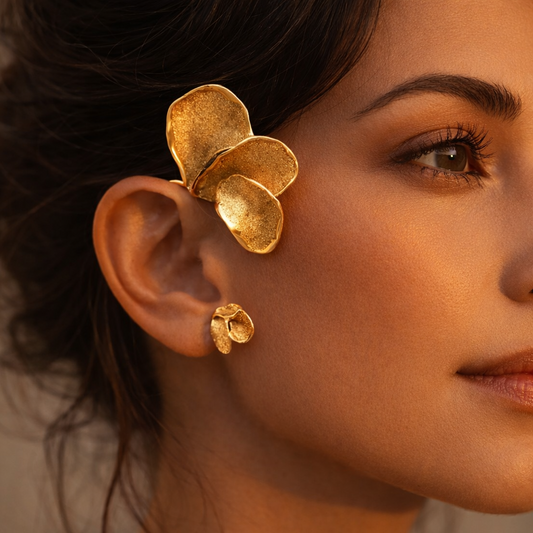 Gouden of zilveren oorclips in bloemblad‑design – verkrijgbaar voor links of rechts, per stuk te koop